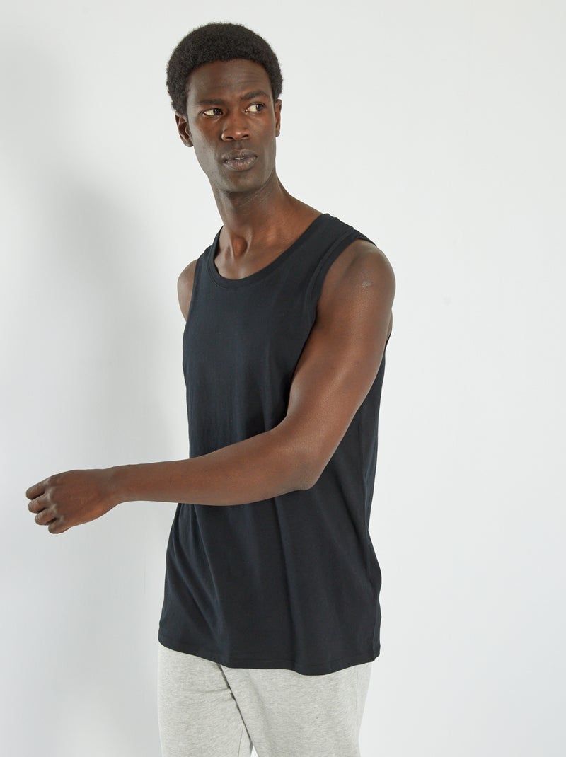 T-shirt manga cava para dormir liso Preto - Kiabi