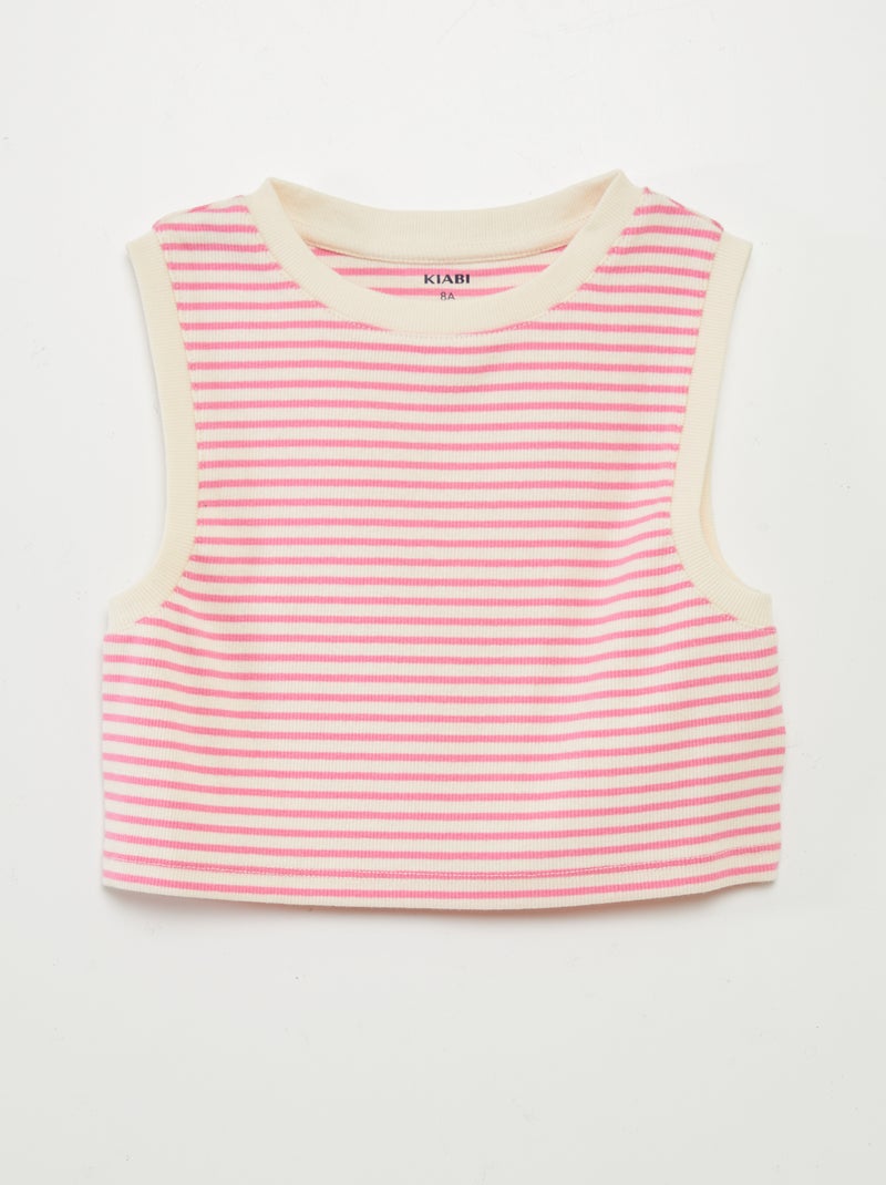 T-shirt manga cava sem manga às riscas ROSA - Kiabi