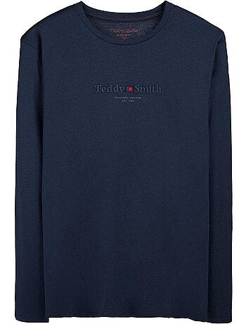 T-shirt manga comprida azul marinho para homem teddy smith jim