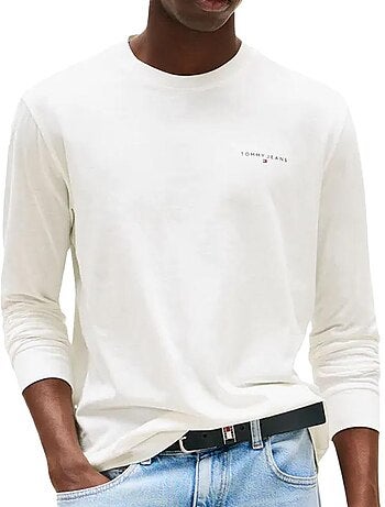 T-shirt manga comprida branca de homem tommy hilfiger com logótipo no peito