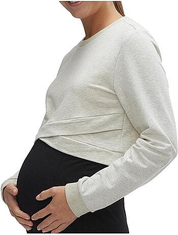 T-shirt Manga Comprida Cinzento Mesclado para Mulher Mamalicious Jose