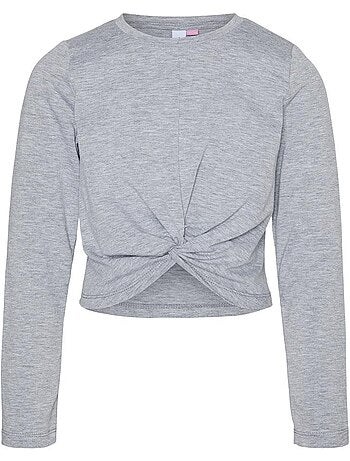 T-Shirt Manga Comprida Cinzento para Rapariga Vero Moda Vmjoy Knot