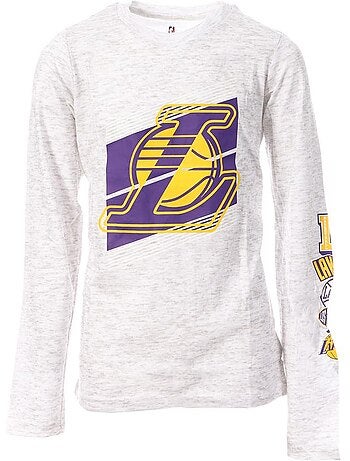 T-shirt manga comprida cinzento para rapaz nba los angeles lakers