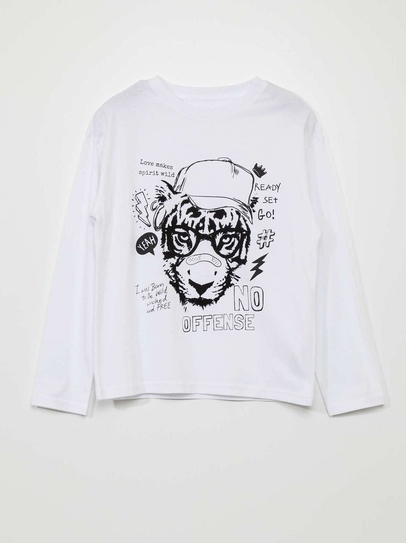 T-shirt manga comprida estampado 'Tigre' BRANCO - Kiabi