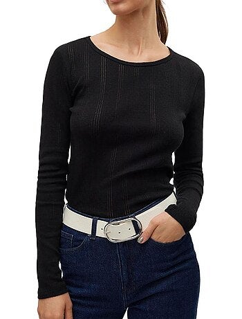 T-Shirt Manga Comprida Lisa Vero Moda para Mulher, Preto