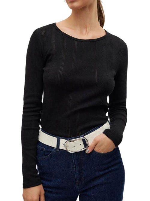 T-Shirt Manga Comprida Lisa Vero Moda para Mulher, Preto - Kiabi T-Shirt Manga Comprida Lisa Vero Moda para Mulher, Preto - Kiabi