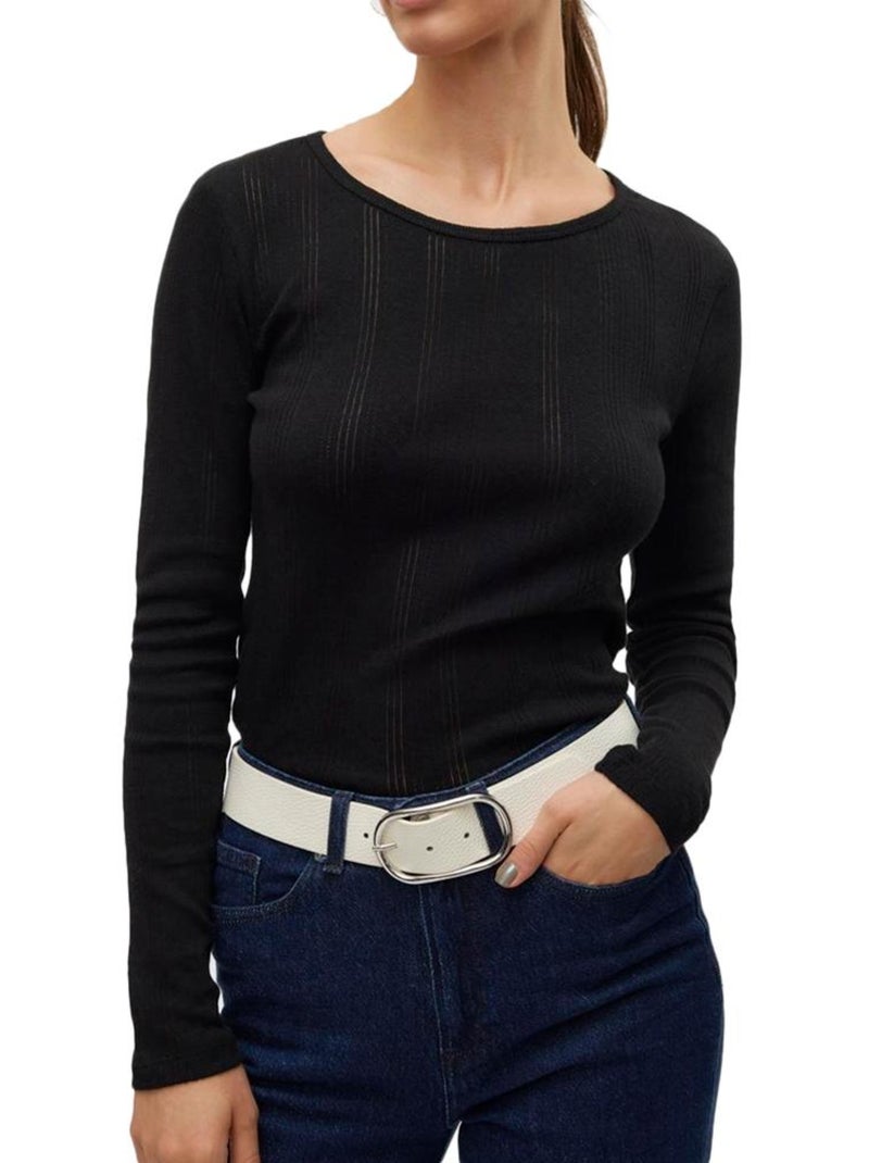 T-Shirt Manga Comprida Lisa Vero Moda para Mulher, Preto Preto - Kiabi