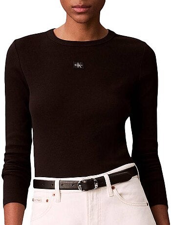 T-shirt manga comprida branca calvin klein jeans para mulher