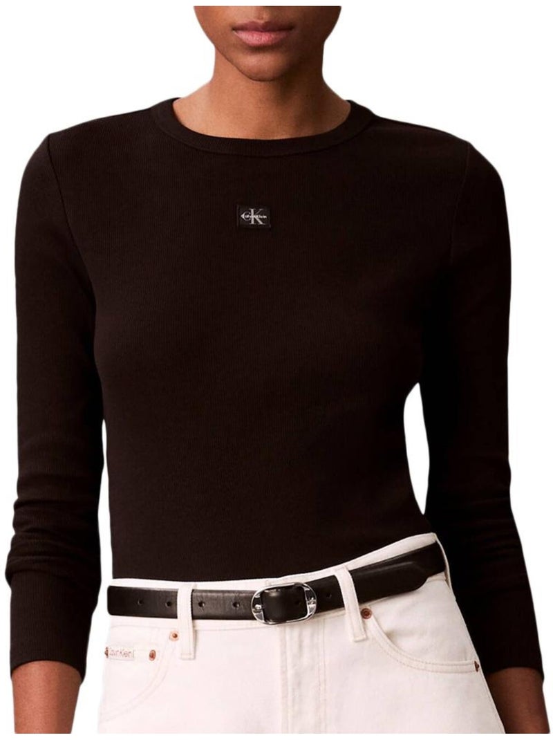 T-Shirt Manga Comprida Preta para Mulher Calvin Klein Jeans com Etiqueta Preto - Kiabi