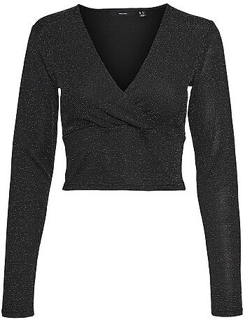 T-shirt de Manga Comprida com Lantejoulas Preto para Mulher Vero Moda Kanva
