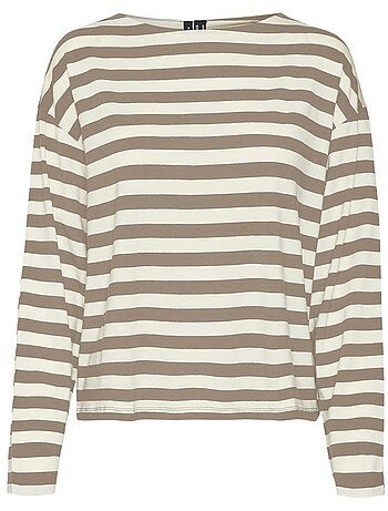 T-Shirt Manga Comprida Vero Moda Palma para Mulher Castanho/Branco
