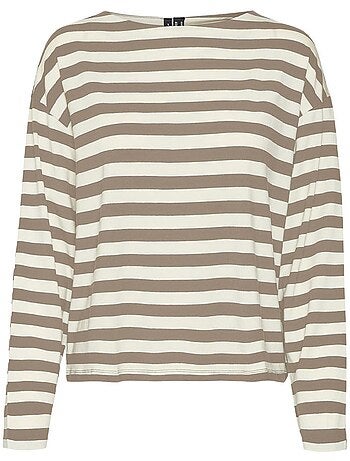 T-Shirt Manga Comprida Vero Moda Palma para Mulher Castanho/Branco