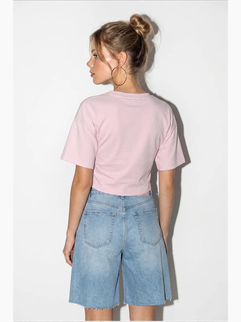 T-shirt manga curta algodão elastano lucci Rosa-claro - Kiabi