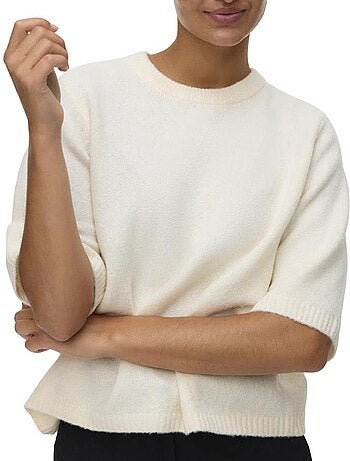 T-shirt Manga Curta Bege Vero Moda Boom para Mulher