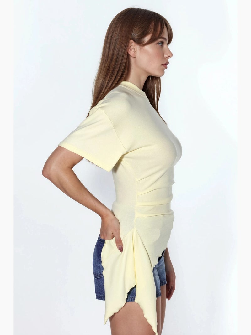 T-shirt manga curta gola redonda larga drapeada busem Amarelo-limão - Kiabi