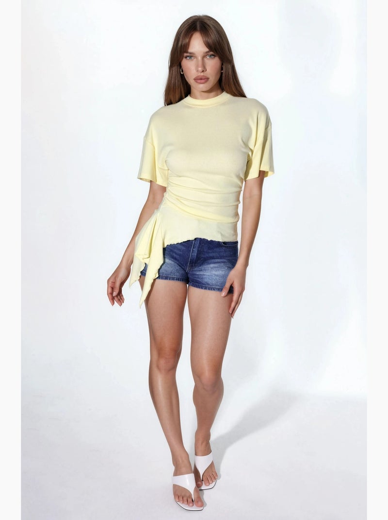 T-shirt manga curta gola redonda larga drapeada busem Amarelo-limão - Kiabi
