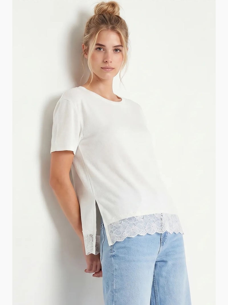 T-shirt manga curta renda vazada larga istanbul Branco sujo - Kiabi