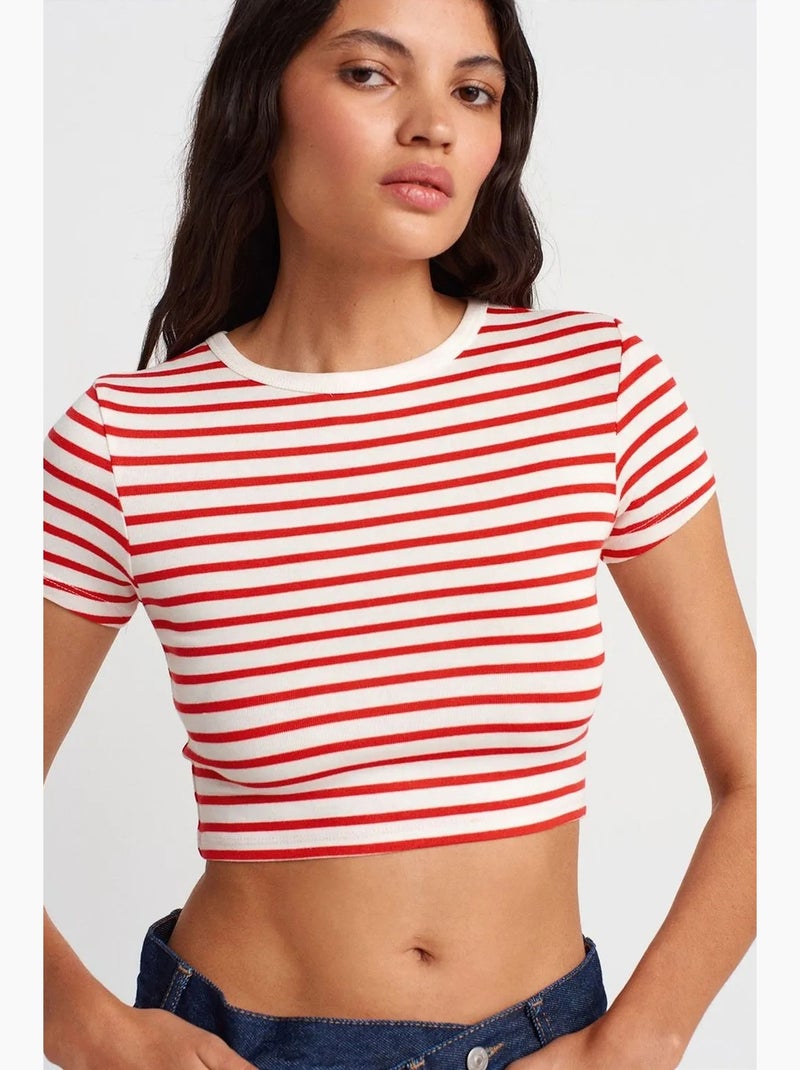 T-shirt manga curta riscas dilvin Branco Vermelho - Kiabi