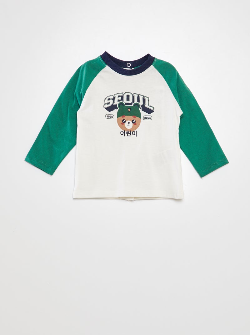 T-shirt mangas US com estampado 'Seoul' BRANCO - Kiabi