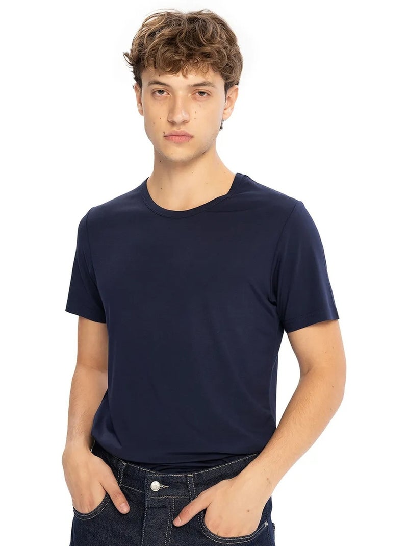 T-shirt masculina de algodão com gola redonda giesto Azul-marinho - Kiabi