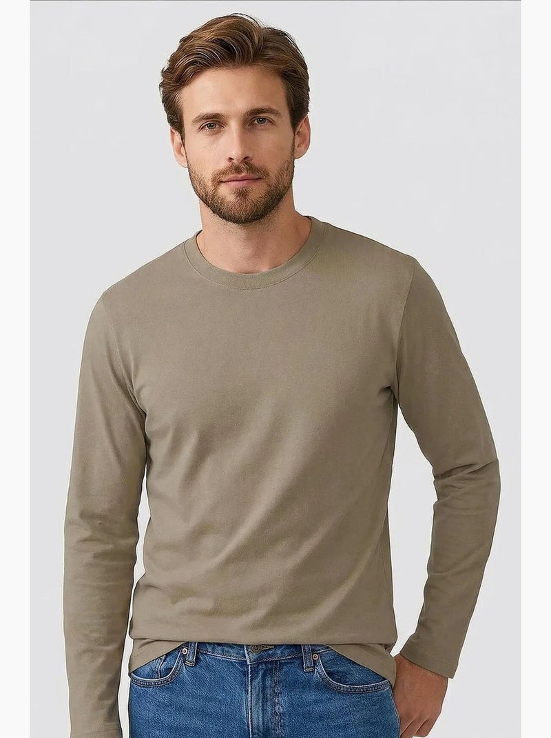 T-shirt masculina de algodão e elastano tommy Cáqui - Kiabi