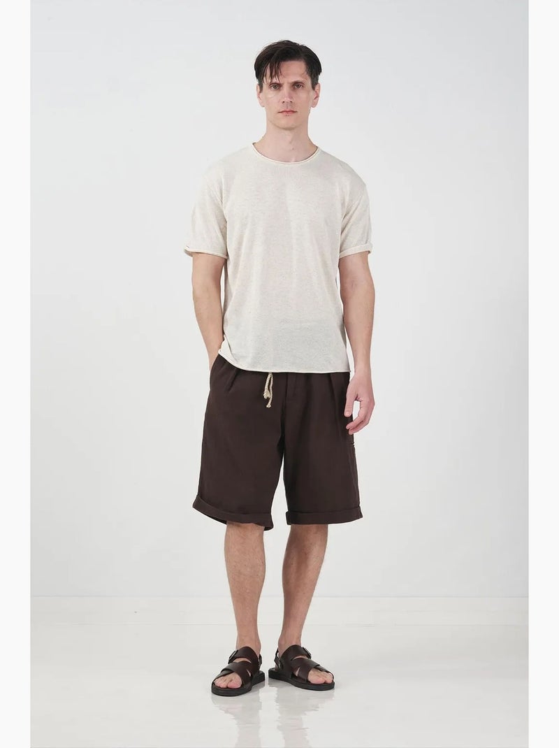 T-shirt masculina de algodão e linho giesto Bege natural - Kiabi