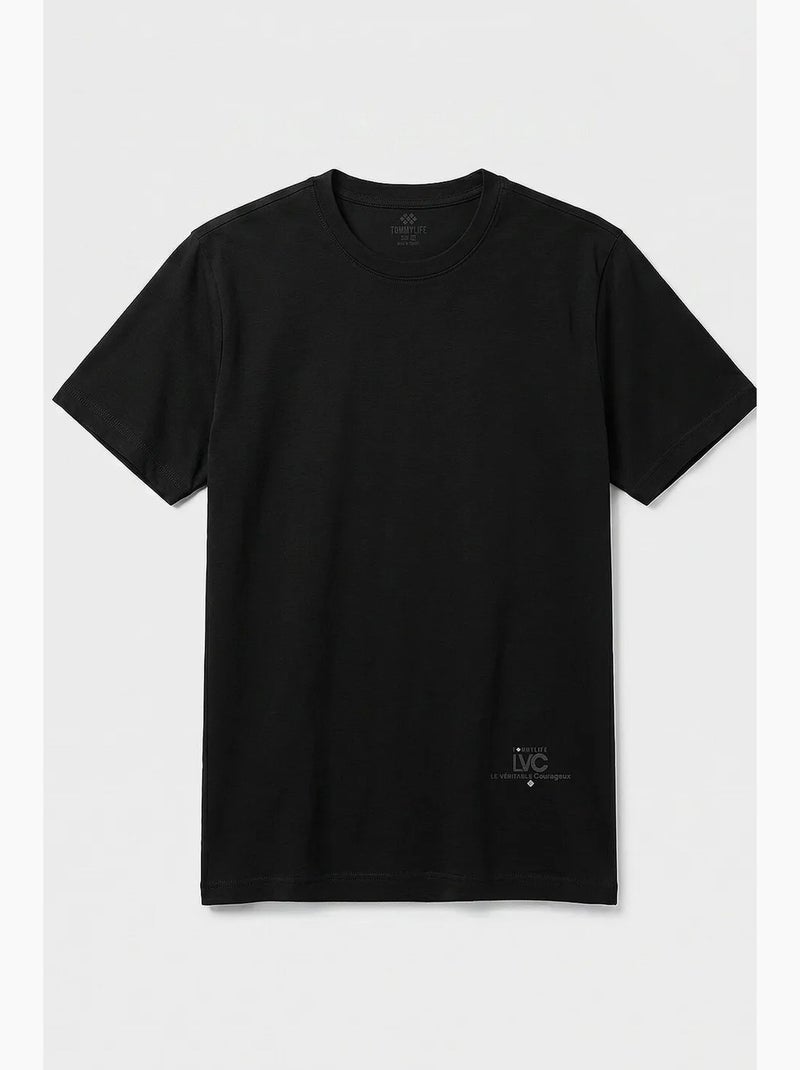 T-shirt masculina em mistura de algodão tommy Preto - Kiabi