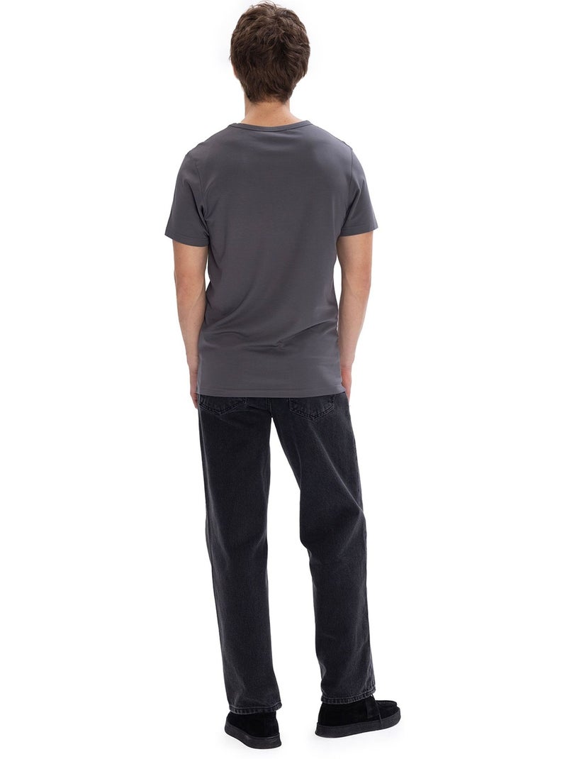 T-shirt masculina lisa com gola careca giesto Cinza-preto - Kiabi