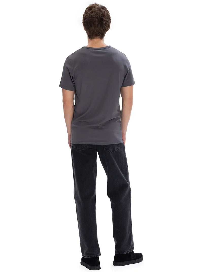 T-shirt masculina lisa com gola careca giesto Cinza-preto - Kiabi