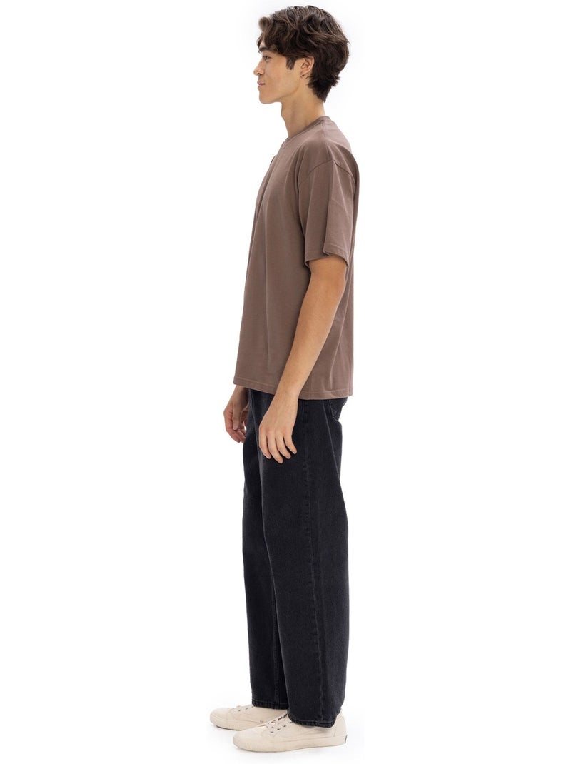 T-shirt masculina lisa de algodão com gola redonda giesto Toupe - Kiabi