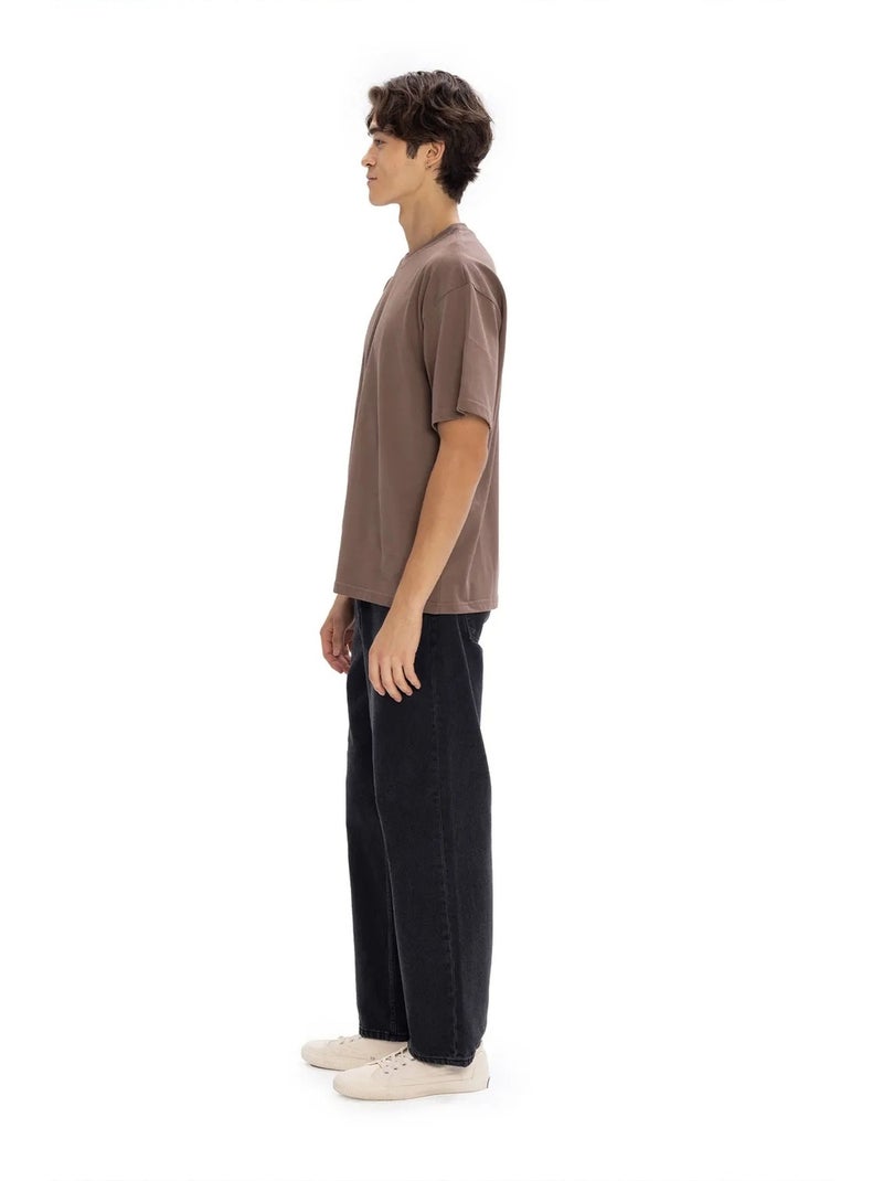 T-shirt masculina lisa de algodão com gola redonda giesto Toupe - Kiabi