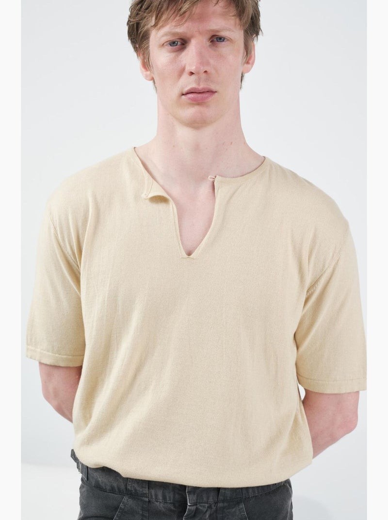 T-shirt masculino gola redonda giesto Bege-argila - Kiabi
