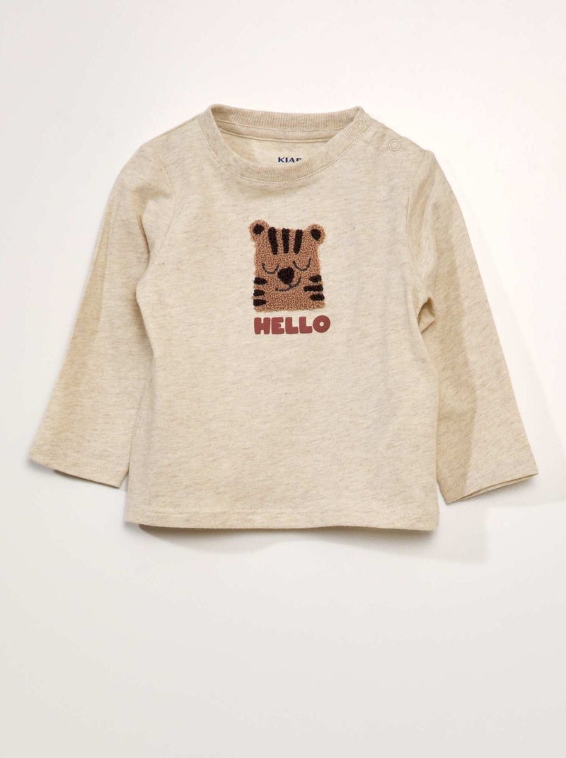 T-shirt matizada com estampado em malha trama BEGE - Kiabi