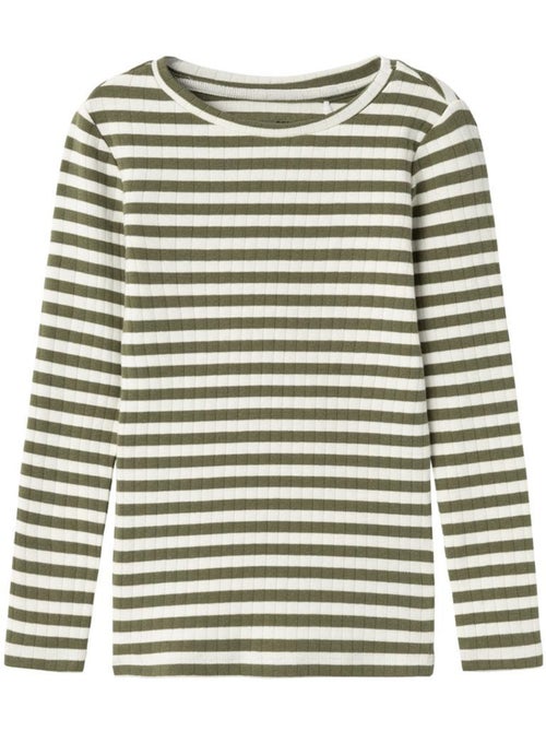 T-shirt menina name it fsuraja manga comprida verde/branco - Kiabi