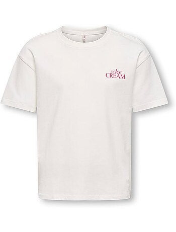 T-Shirt Menina ONLY Koghelen Branco/Rosa