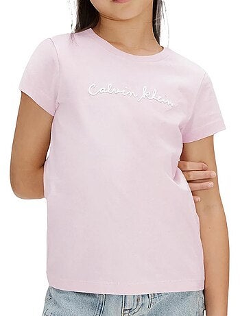 T-shirt calvin klein jeans menina script logo preto/rosa