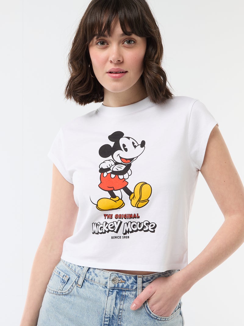 T-shirt 'Mickey' cropped 'Disney' Branco - Kiabi