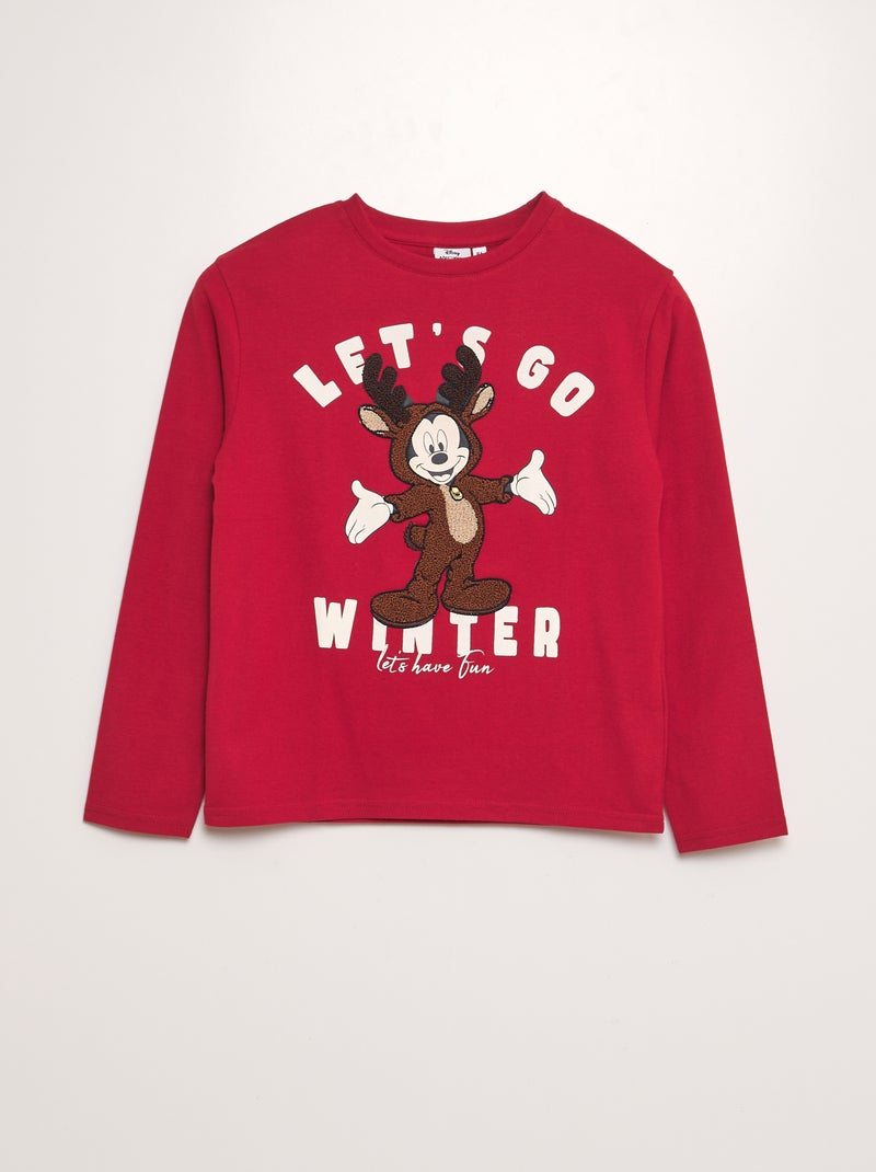 T-shirt 'Mickey' 'Disney' de manga comprida VERMELHO - Kiabi