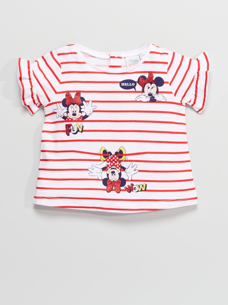 T-shirt 'Minnie' às riscas Listrado Vermelho - Kiabi