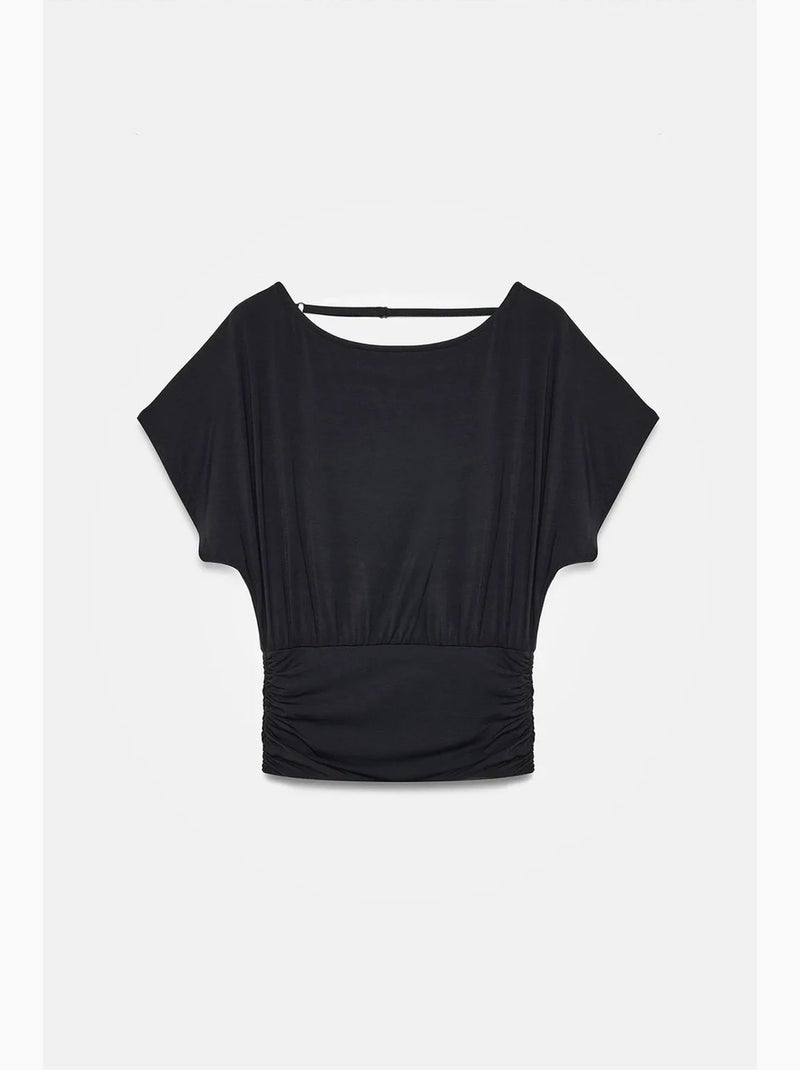 T-shirt mistura modal recorte decote redondo manga curta dilvin Preto - Kiabi