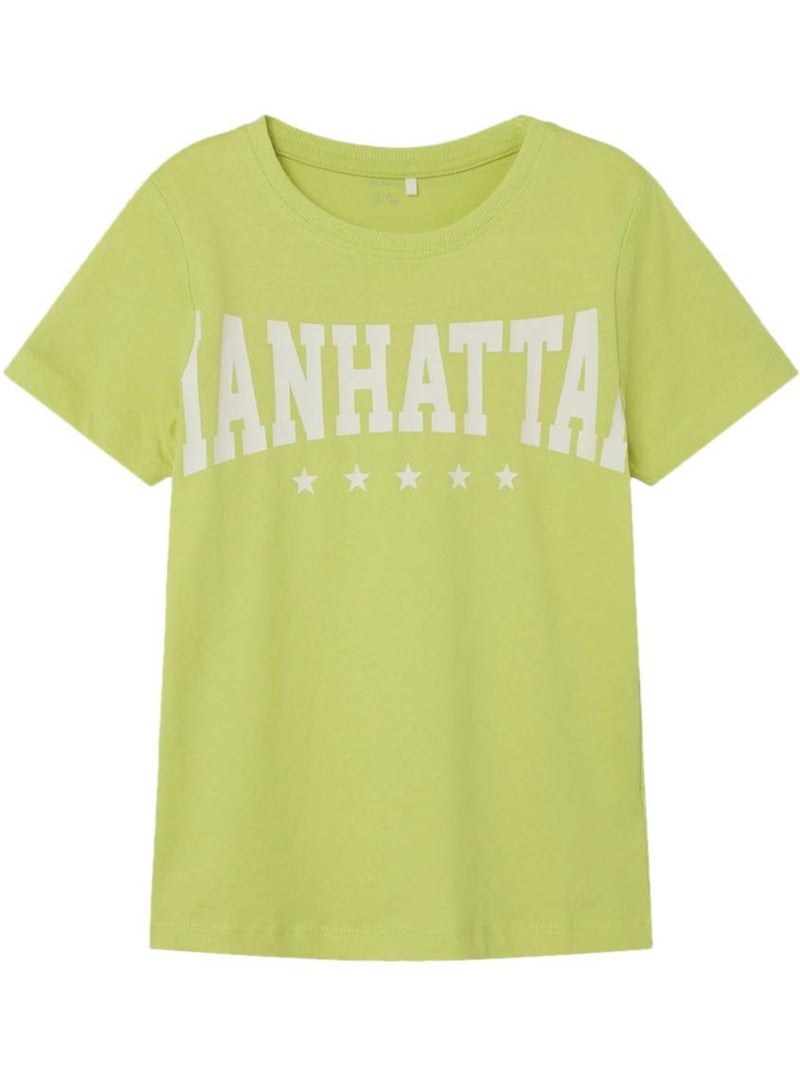 T-shirt Name it Berte para Rapaz Verde e Branco Verde - Kiabi