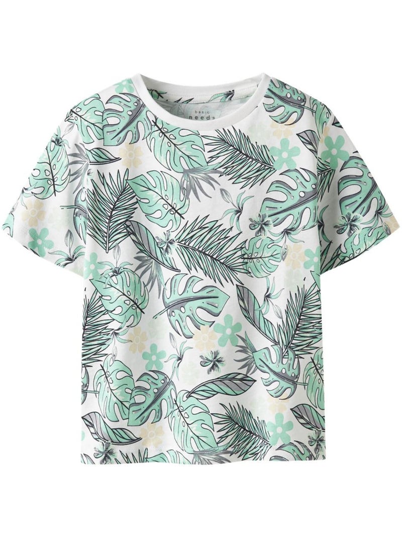 T-Shirt Name it Valmas para Menino Branco/Verde Branco - Kiabi