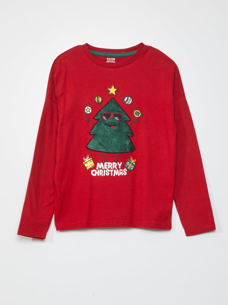 T-shirt 'Natal' de manga comprida VERMELHO - Kiabi