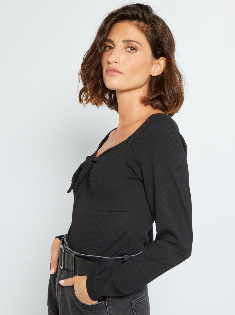 T-shirt nervurada  - Preto - Kiabi