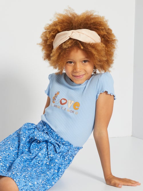 T-shirt nervurada com acabamentos com folhos - Kiabi