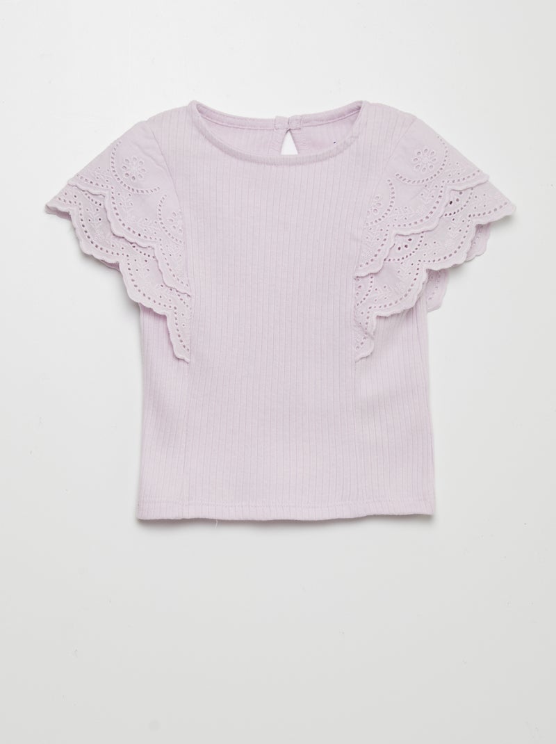 T-shirt nervurada com bordado inglês VIOLETA - Kiabi