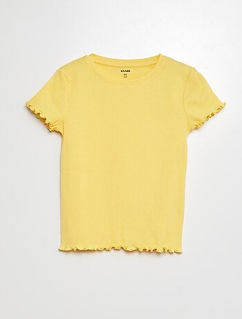 T-shirt nervurada com bordos ondulados