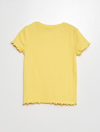 T-shirt nervurada com bordos ondulados