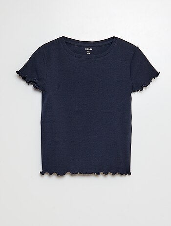 T-shirt nervurada com bordos ondulados