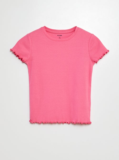 T-shirt nervurada com bordos ondulados - Kiabi